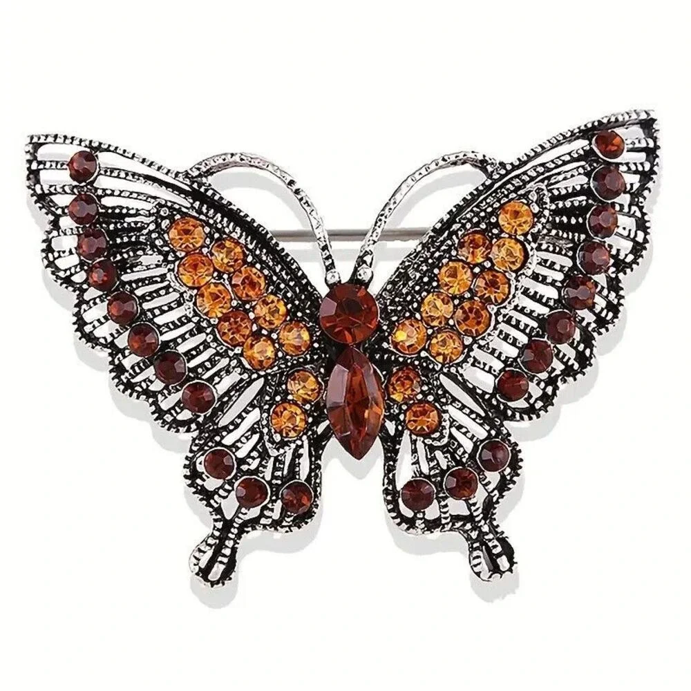 Amber Multi‎ Colored Crystal Large Butterfly Pin Brooch